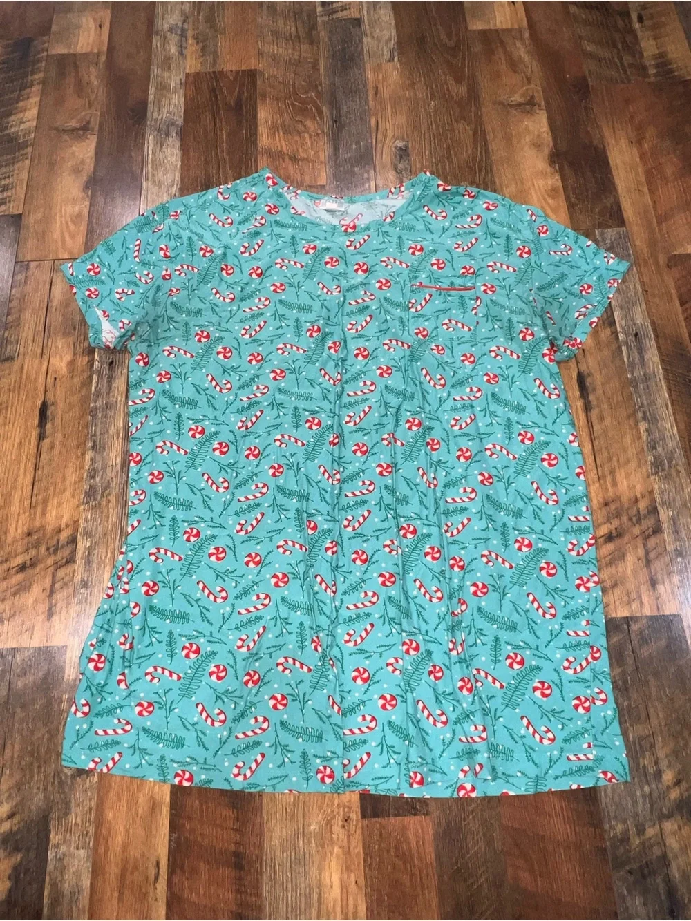 Women's Short-Sleeve Holiday Sleep Tee - Teal Candy Cane Print